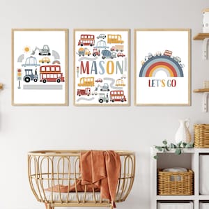 Carteles personalizados Decoración de la habitación del bebé y del niño Cartel del camión del coche con nombre personalizado Decoración de la pared Decoración del bebé
