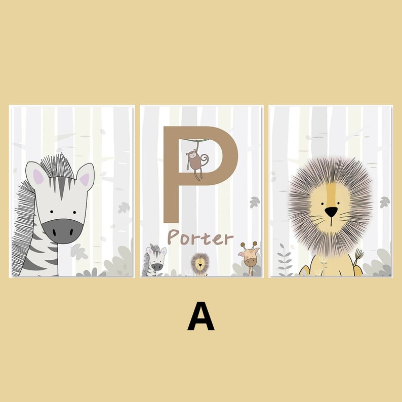 4 Affiches décoration pour Chambre d'enfant Animaux de safari dans la