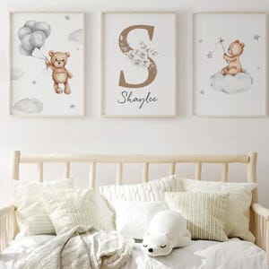 Pósteres personalizados para bebés y niños: pósteres de pared con osos y nubes: juego de 3 pósteres con el nombre, decoración bohemia suave, regalo de nacimiento