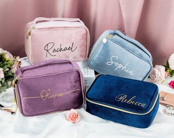 Bolsa de maquillaje de terciopelo personalizada con nombre, regalo de dama de honor, regalo de dama de honor, regalo de boda, regalo personalizado