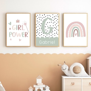 Carteles personalizados para la habitación de los niños - Regalo de nacimiento con nombre - Cartel boho con el nombre del niño - Arco iris - girl power