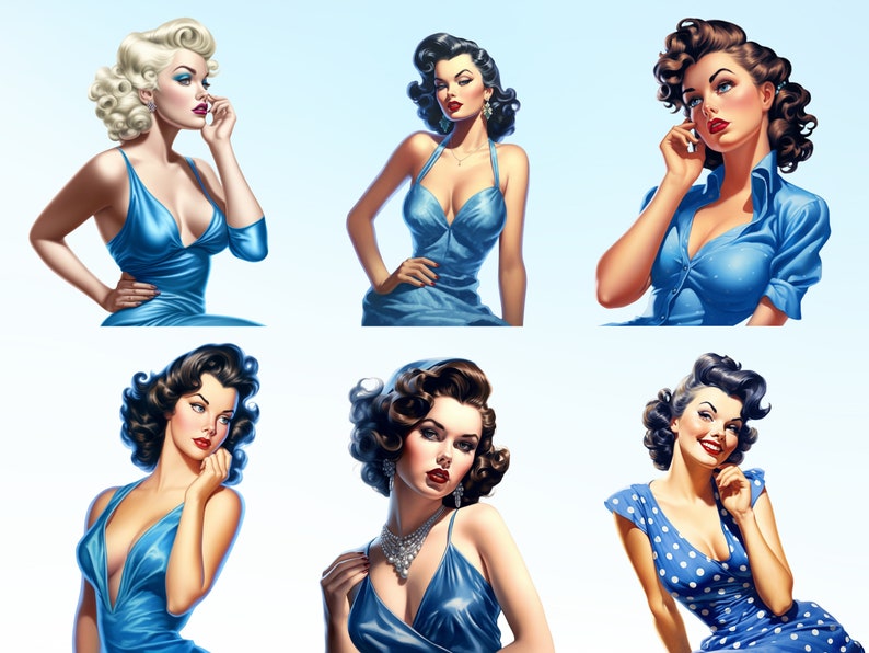 53 PNG Blue Vintage Retro Pin up Girls 50's Housewifes - Etsy Australia