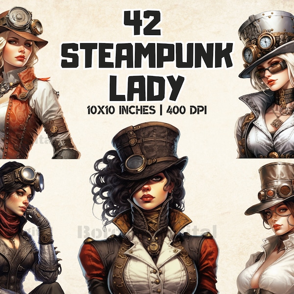 42 PNG Steampunk Ladies Clipart | Steampunk PNG | Steampunk Victorian | Steampunk Decorative | Junk Journal | Scrapbooking | Commercial Use