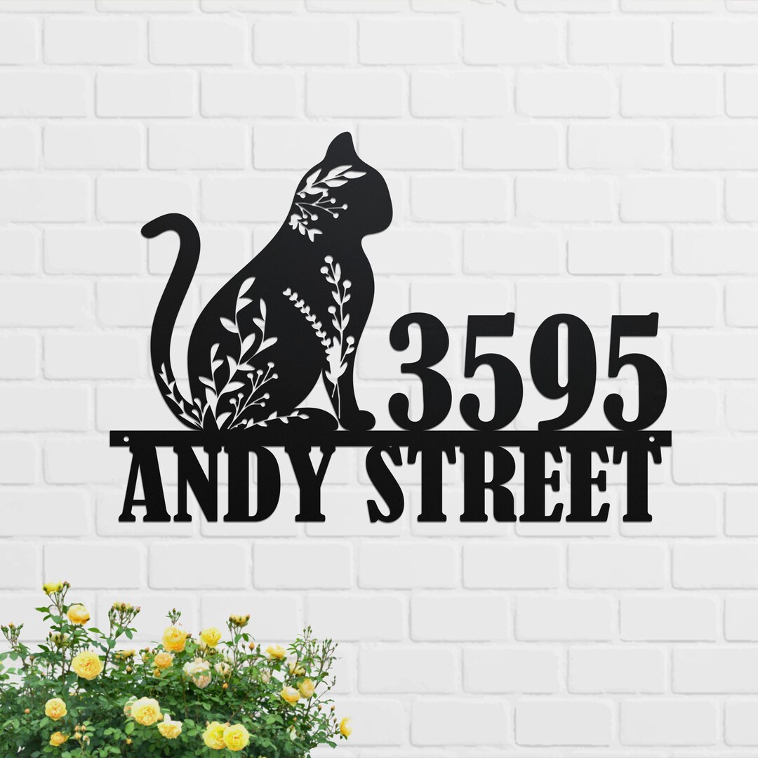 Custom Cat House Number Sign Custom Address Number Marker Etsy