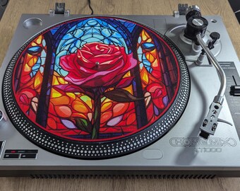 ステンドグラスローズターンテーブルスリップマット - ハンドメイドフェルトDJマット