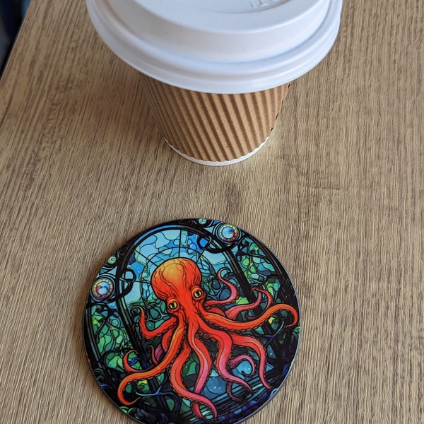 octopus | stained glass effect circular drinks coaster