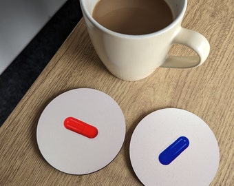 Matrix Inspired Coaster Set | Red Pill, Blue Pill Design