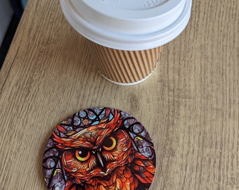 wise owl | stained glass effect circular drinks coaster