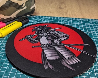 Samurai Circular Mouse Pad - Round Computer Mat - Desktop mousepad