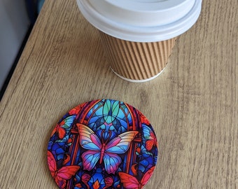 butterfly | stained glass circular drinks coaster