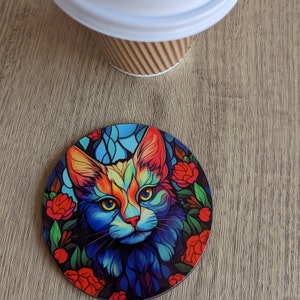 cat coaster – Stained Glass Effect (Circular Design)