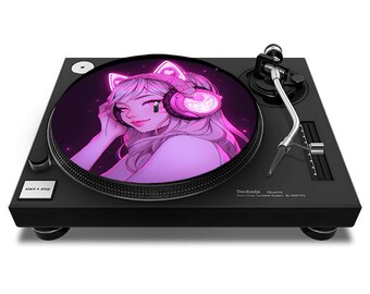 DJKitty Catgirl Slipmat - 7 & 12 inch LP Vinyl DJ Pro Turntable Slip Mat Record Player Technics 1210 DJ Turntablist