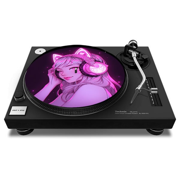 DJKitty Catgirl Slipmat - 7 & 12 inch LP Vinyl DJ Pro Turntable Slip Mat Record Player Technics 1210 DJ Turntablist