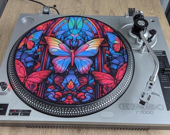 ステンドグラス バタフライ ターンテーブル スリップマット - ビニールレコード DJ マット