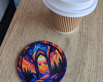 magical lands gateway | stained glass effect circular drinks coaster