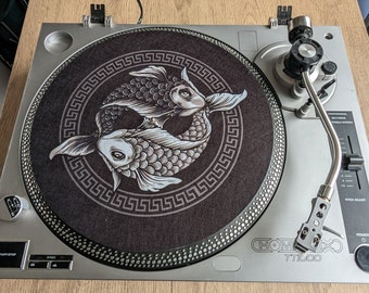 Tapis protecteur carpe koi Yin Yang - Vinyle LP 7 et 12 pouces Platine vinyle DJ Pro en feutre Technics 1210 Platine vinyle DJ