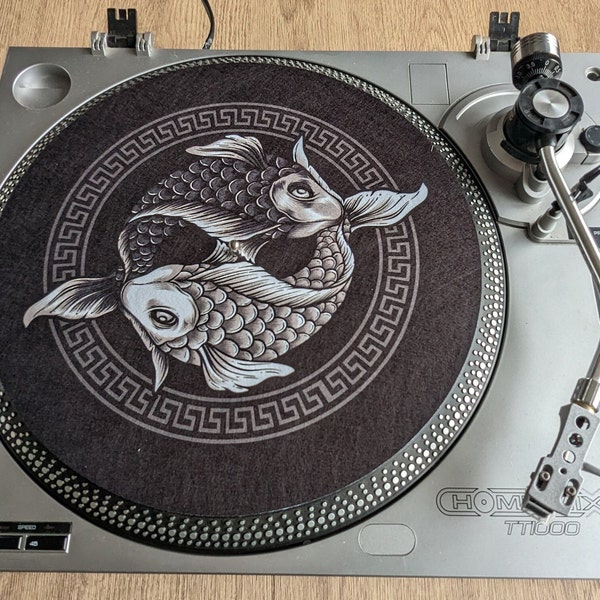 Yin Yang Koi Carp Slip mat - 7 & 12 inch LP Vinyl DJ Pro Turntable Felt Record Player Technics 1210 DJ Turntablist