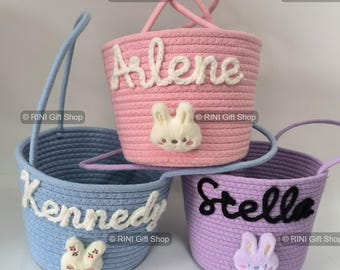 Personalized Easter Basket: Cotton Rope, Custom Name & Bunny