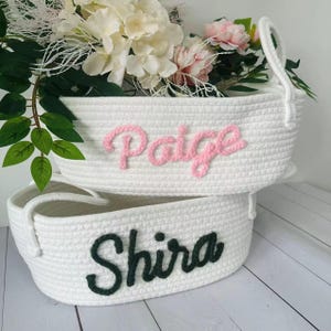 Personalisierter Baby Geschenkkorb, Baumwollseilkorb, Spielzeug Aufbewahrungskorb, Babyparty Geschenkkorb, Baumwollspielzeug Lagerung, Geschenkkorb benannt