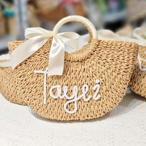 Personalisierte Brautjungfer Geschenk, handgemachte Strohtasche, Brautjungfer Geschenktasche, Brautpartygeschenk, Basttasche individuell, personalisierte Strohtasche