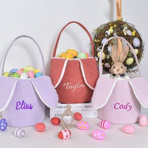 Personalized embroidered Easter basket, Easter bunny basket, Easter gift, embroidery custom name Easter basket, Holiday gift basket,