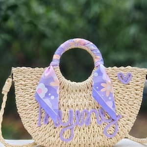 Personalisierte Strohtasche, handgemachte Strohtasche, Strohtasche Namen, Brautpartygeschenk, Brautjungfer Geschenk, Basttasche individuell, maßgeschneiderte Namenstasche