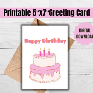Printable Happy Birthday Card, Printable Birthday Cake Card, Digital ...