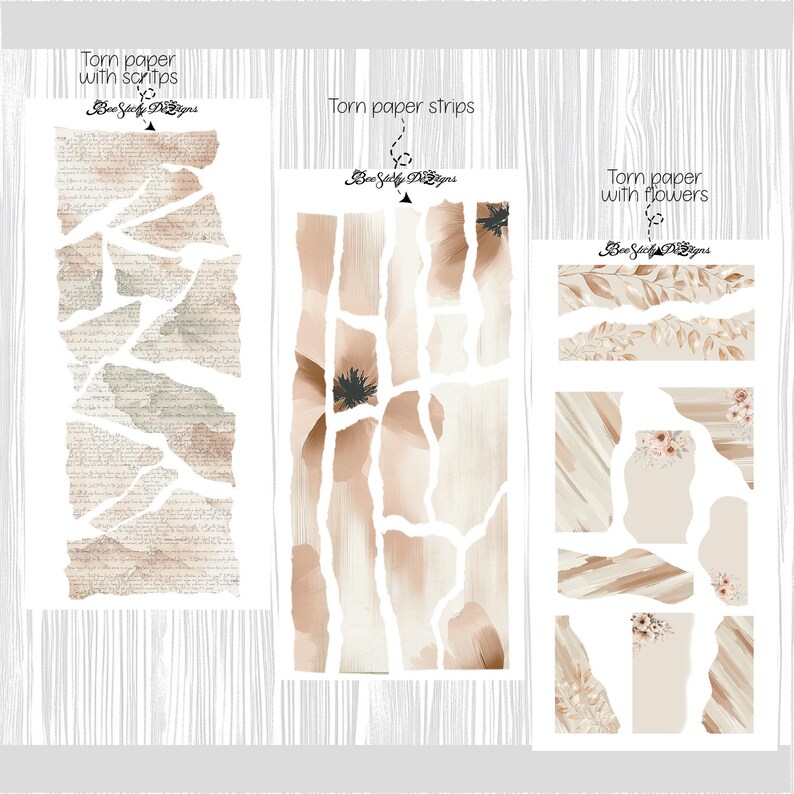 Printable Vintage Torn Paper Stickers, Neutral Earthy Style Journal ...