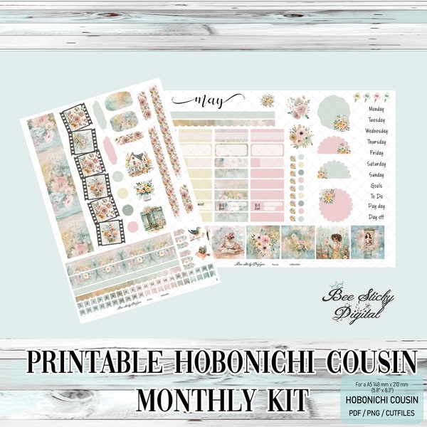 Printable Hobonichi cousin Monthly May| Spring Monthly | Silhouette cutfiles| Planner Stickers | Monthly |  PNG| PDF
