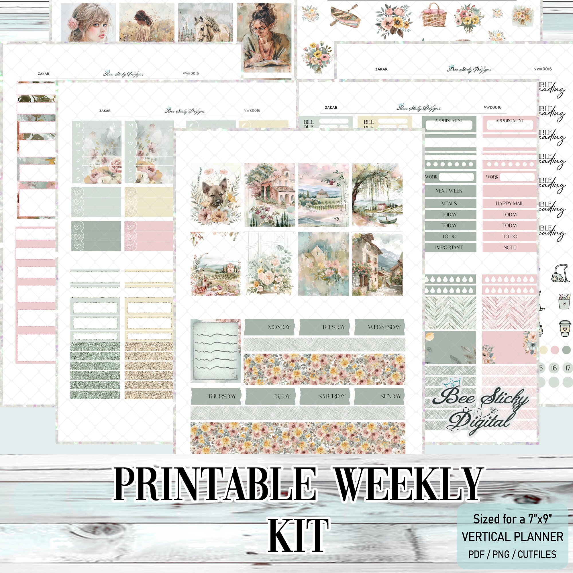 Vertical Spring Printable Planner Stickers, Weekly Sticker Kit, Erin ...