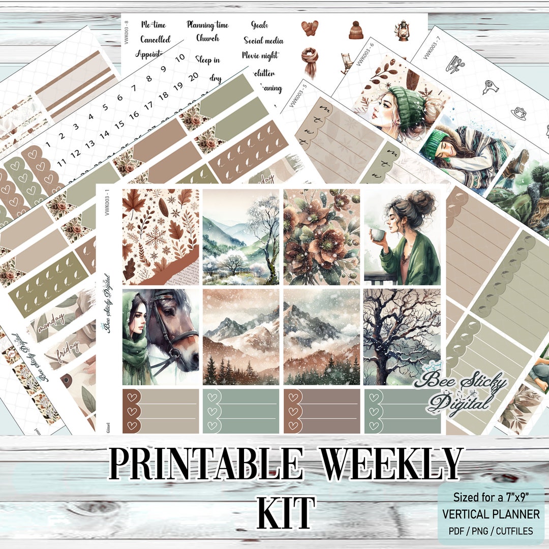 Winter Printable Planner Stickers, Weekly Sticker Kit, Vertical Planner ...