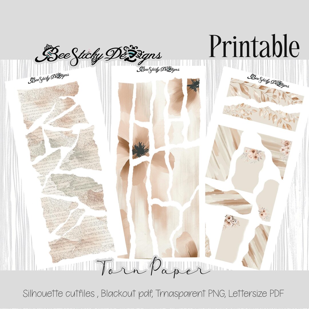 Printable Vintage Torn Paper Stickers, Neutral Earthy Style Journal ...