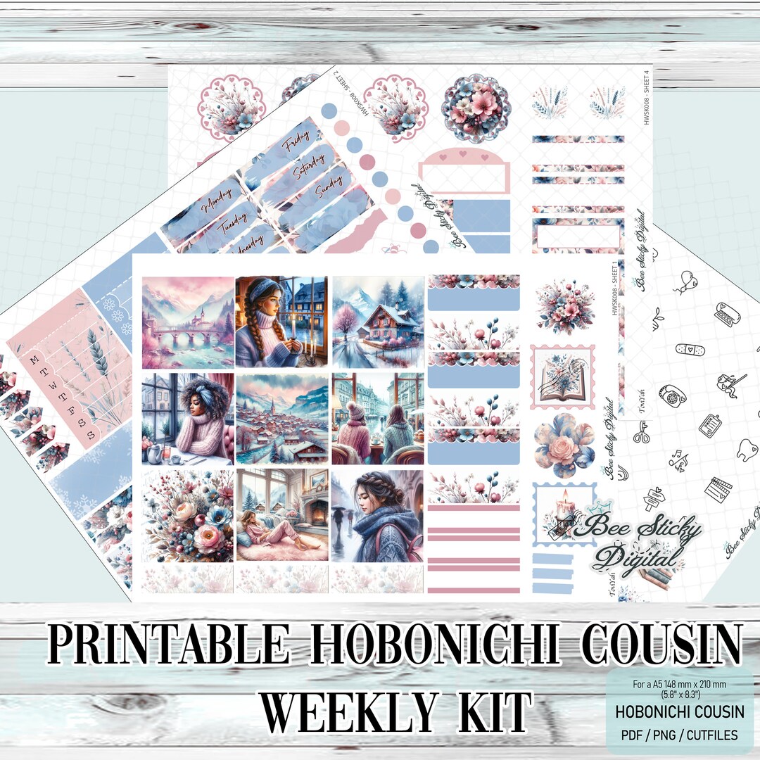 Printable Hobonichi Cousin Weekly Planner Kit Winter Pink &amp; Blue ...