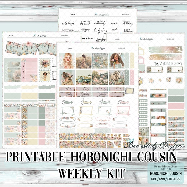 Hobonichi Cousin weekly Kit |  Silhouette Cut File | PNG PDF | Sticker Kit | Weekly Planner | Organizer | Creative Planning | Spring