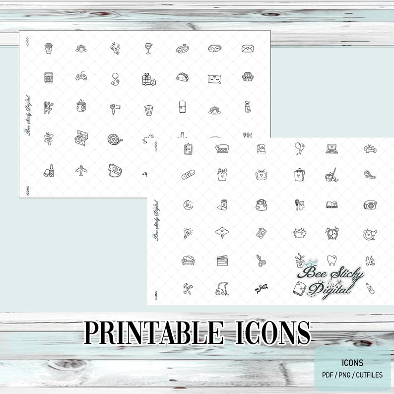 Printable Mini Icon Planner Stickers, Icon Kit, Planner Stickers