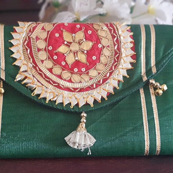 Indian handmade Gota Patti Big Clutch  bag gift for her festive gift traditional fancy giveaway gifting