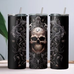 Dark Gothic Cracked Skull Tumbler Wrap for 20 oz Skinny Tumbler Wrap Seamless Sublimation Design png Instant Download DIGITAL ONLY Creepy