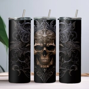 Dark Skull Tumbler Wrap Design for 20oz Skinny Tumbler Wrap Seamless Sublimation Design png Instant Download DIGITAL ONLY Dark Gothic Design
