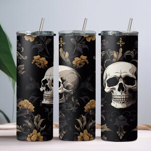 Skull Pattern Tumbler Wrap Design for 20oz Skinny Tumbler Wrap Seamless Sublimation Design png Instant Download DIGITAL ONLY Skulls Flowers