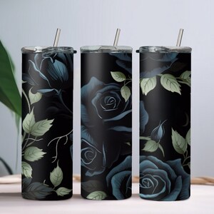 Blue Rose 20 oz Skinny Tumbler Sublimation Design Digital Download png jpg Instant Download DIGITAL ONLY Tumbler Wrap Metallic Rose Tumbler