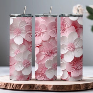 Floral Pink and White 20 oz Skinny Tumbler Sublimation Design Digital Download png Instant Download DIGITAL ONLY Tumbler Wrap Seamless Pink