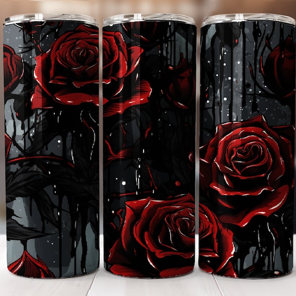 Gothic Red Rose 20 oz Skinny Tumbler Sublimation Design Digital Download png jpg Instant Download DIGITAL ONLY Tumbler Wrap Inky Red Roses