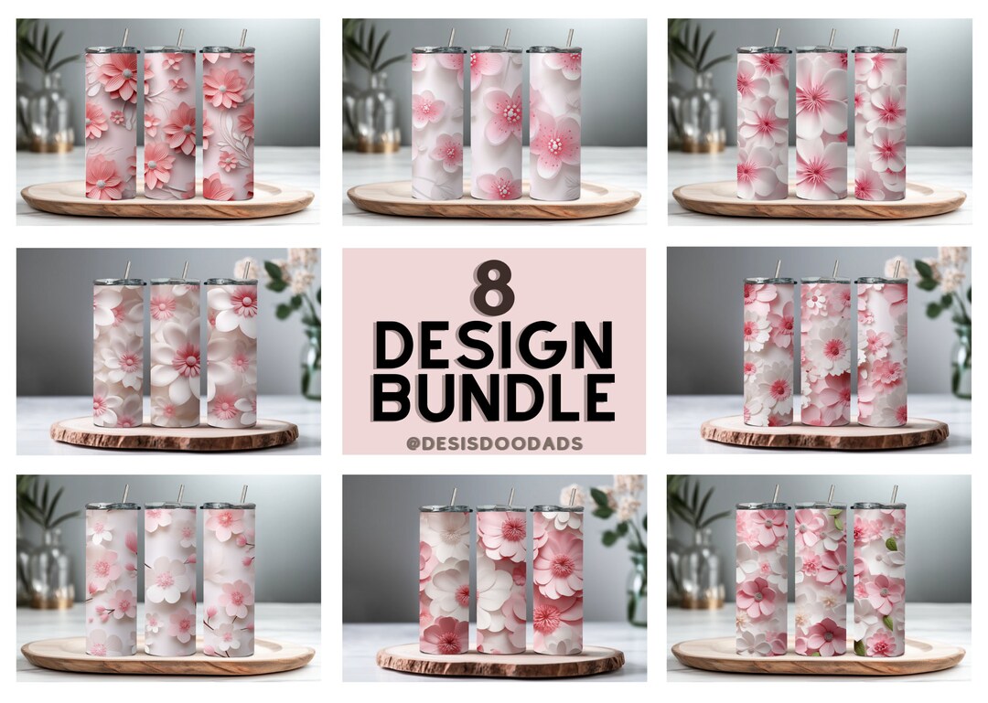 Pink Floral Tumbler Wrap Bundle for 20 Oz Skinny Tumblers 8 Sublimation ...