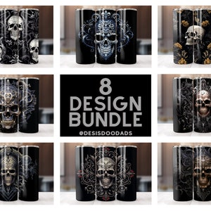 Gothic Skulls Tumbler Wrap Bundle for 20oz Skinny Tumblers 8 Seamless Sublimation Designs Digital Download png Instant Download DIGITAL ONLY
