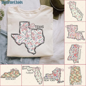 Coquette States Preppy Png Bundle, States Colorful Floral States Georgia Png, Florida Png, Alabama Png, Mississippi Png, Texas Png