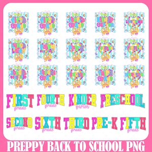 24 Preppy Back To School PNG Bundle, Coquette School First Day, Teacher PNG, Girly Png, Preppy School Png, All Grades, Shabby, Glitter Png
