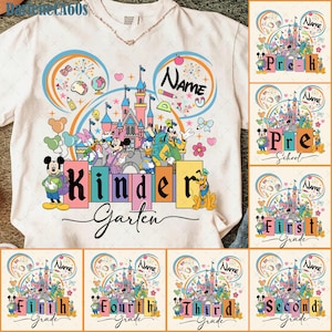 Personalized Cartoon Back To School Png Bundle, Mouse And Friends Png, Hello Kindergarten Png, Pre-K to Fifth Grade Png, First Day Of School