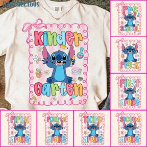 Preppy Pre-K To 5th Grade, Cartoon Pastel Bow Png, Cartoon First Day Of School Design, Blue Alien Back To School PNG Bundle, Cute School PNG