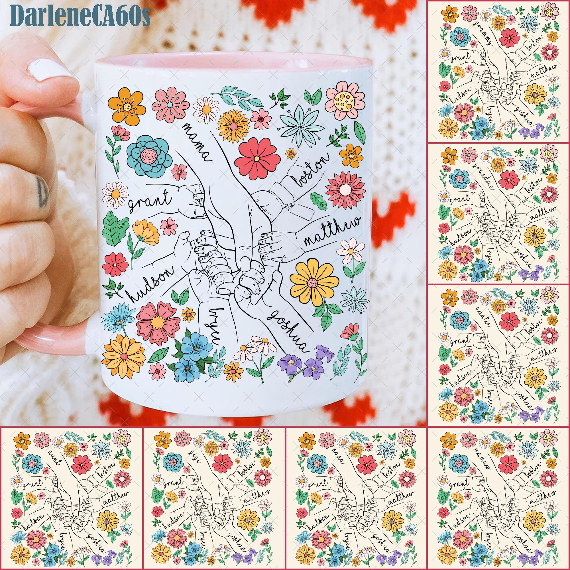 Bundle Custom Up to 6 Kids Holding Mom‘s Hand 3D Inflated Effect Mug Png, Holding Grandma's Hand, Mama Floral 11oz Mug, Mother's Day Floral