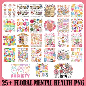 25+ Floral Mental Health Png Bundle, Self Love Png, Mental Health Png, Mental Health Anxiety Png, Motivational Png, Mental Health Matter Png
